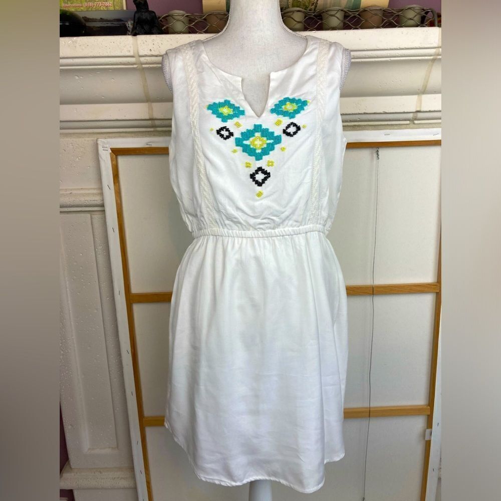 Kenji Anthropologie native SW beaded lined dress w/elastic drawstring waist